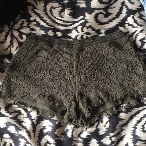 Olive green lace shorts